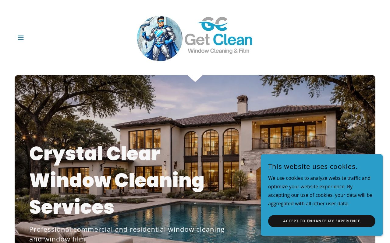 Homepage of Get Clean Window Cleaning and Film's website