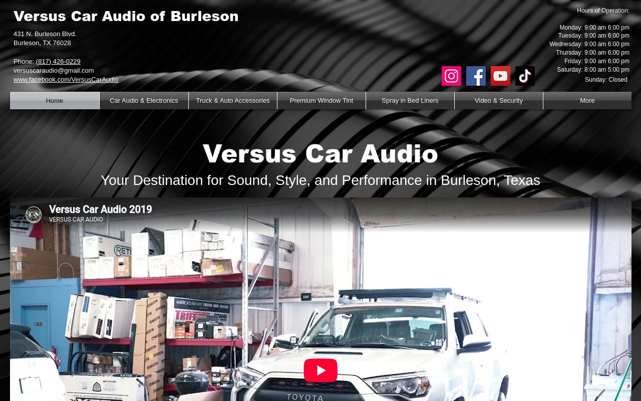 Homepage of Versus Car Audio & Truck Accessories Window Tint and Spray on Bedliners's website
