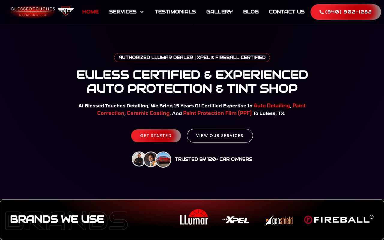 Homepage of Blessed Touches Detailing - Ceramic Coating, Window Tinting & Paint Protection Film's website