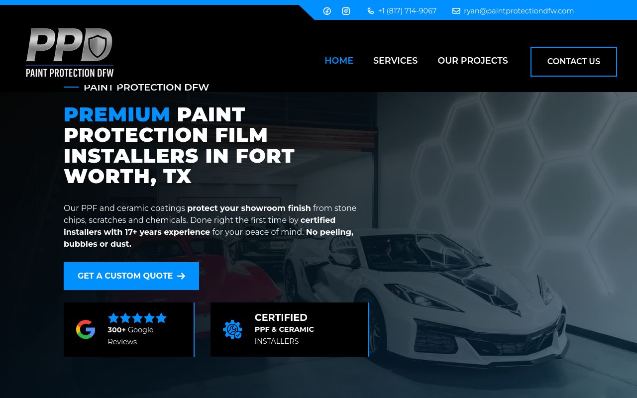 Homepage of Paint Protection Dallas | OTX Autoworks's website