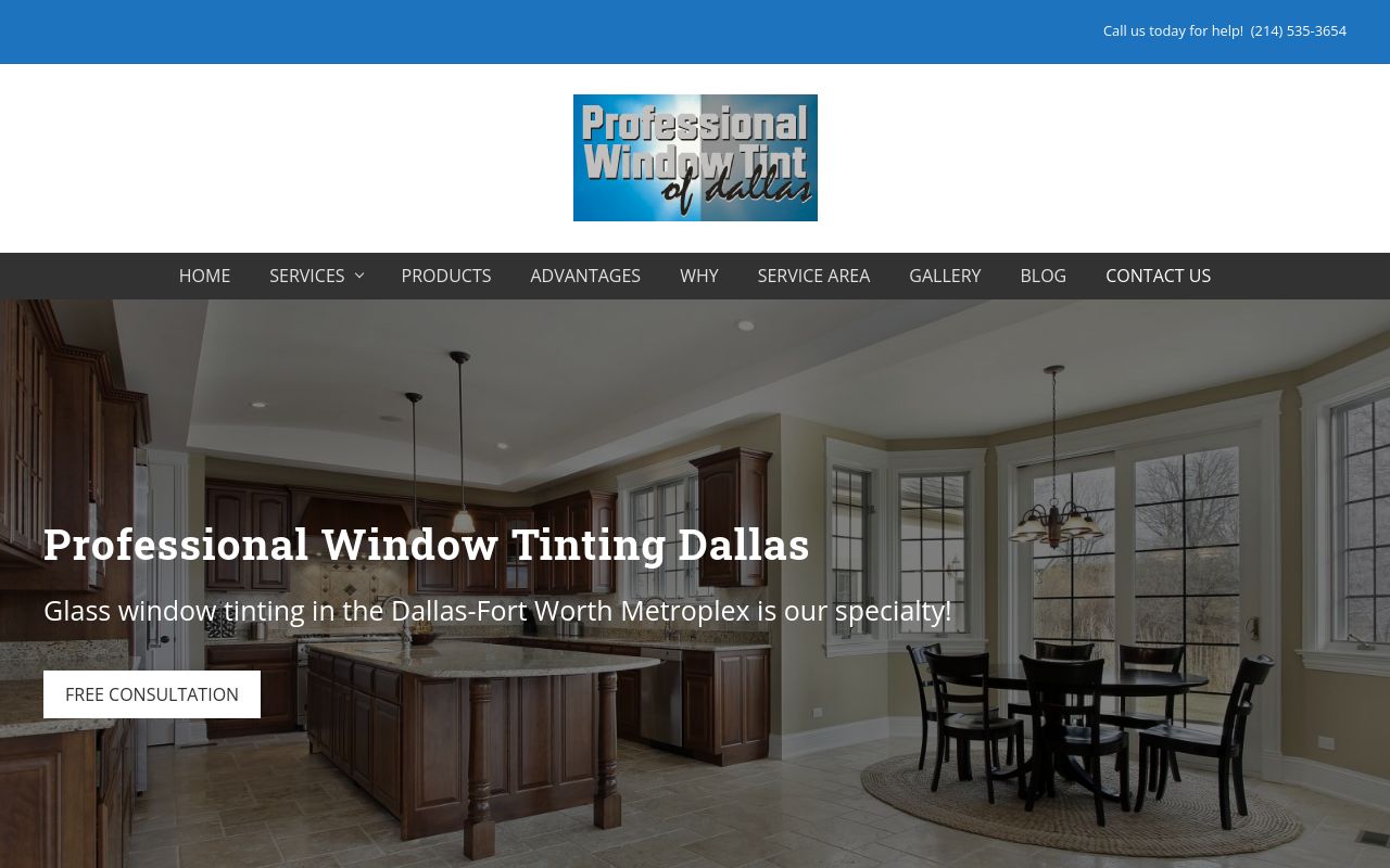 Homepage of Professional Window Tint of Dallas's website