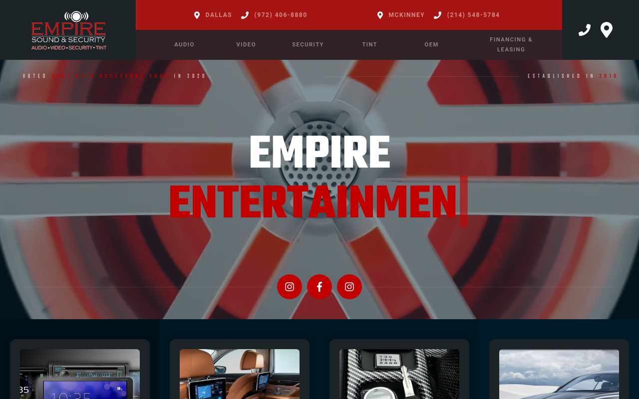 Homepage of Empire Sound & Security Car audio / Window tinting's website