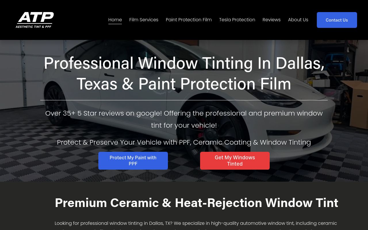 Homepage of Aesthetic Window Tint & PPF's website