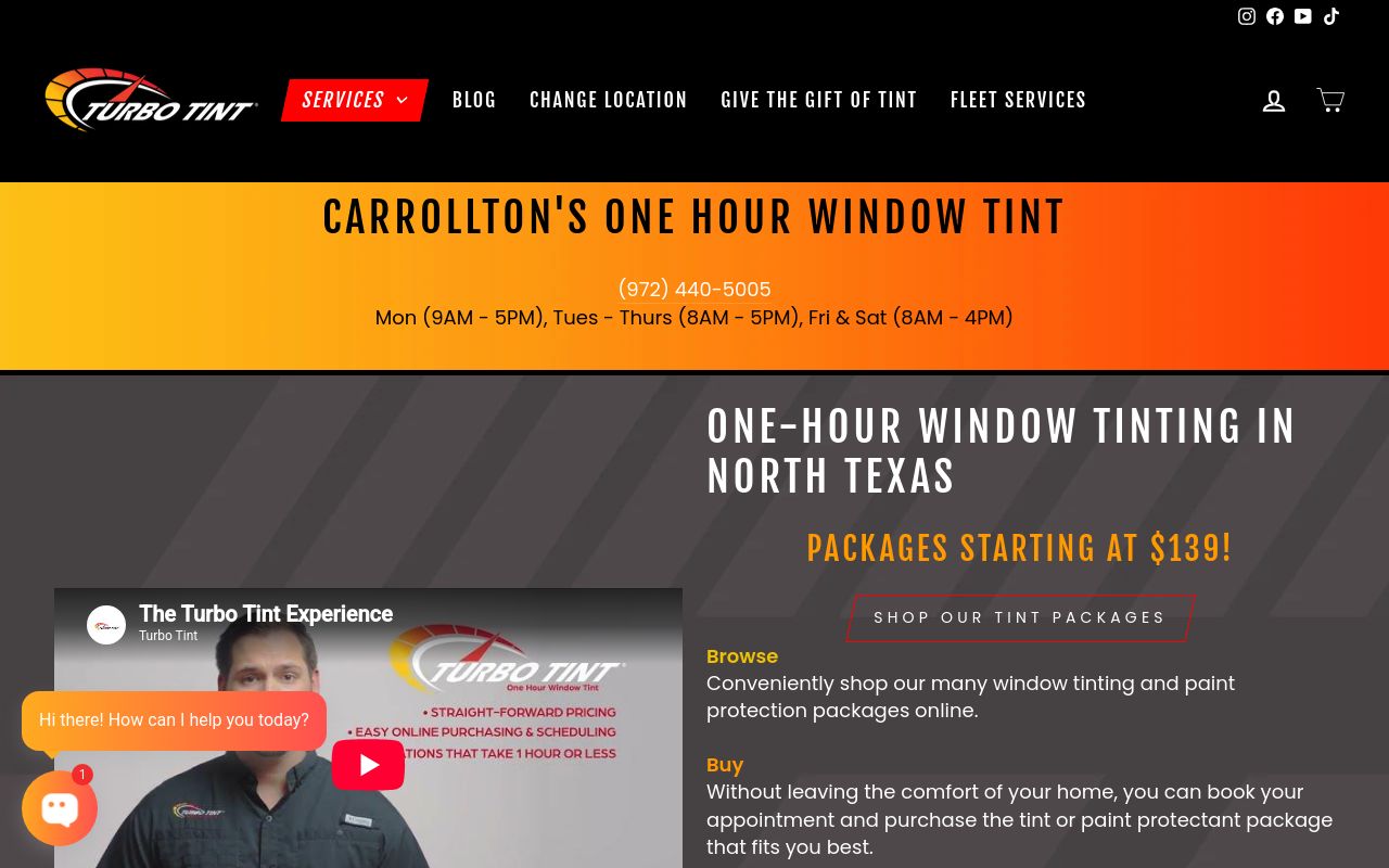 Homepage of Turbo Tint's website
