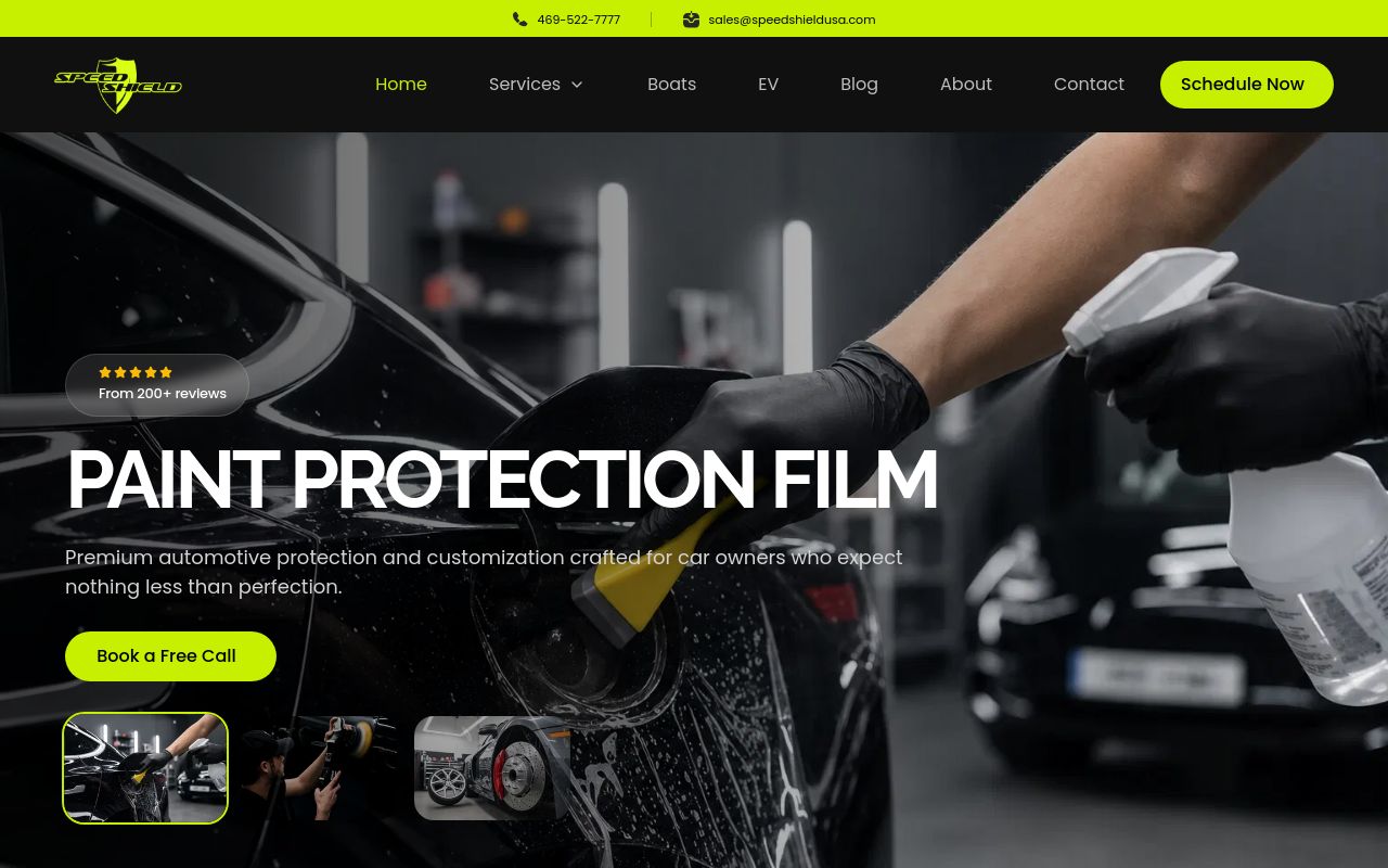 Homepage of Speed Shield's website
