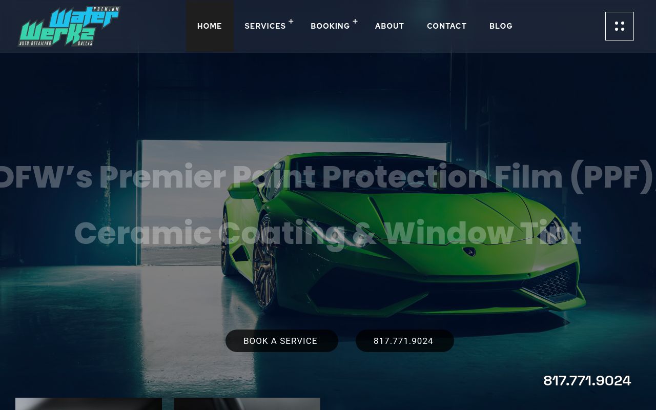 Homepage of WaterwerkzDFW Premium Auto Detailing's website