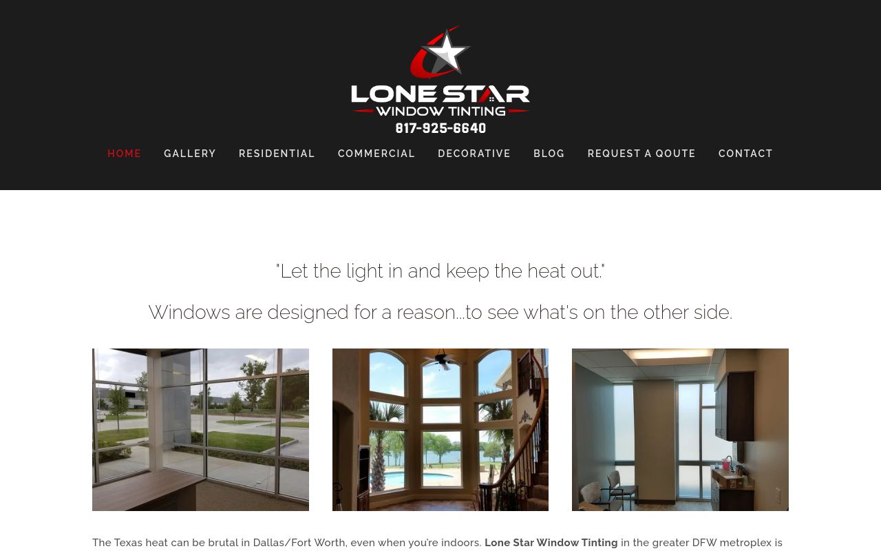 Homepage of Lone Star Window Tinting's website