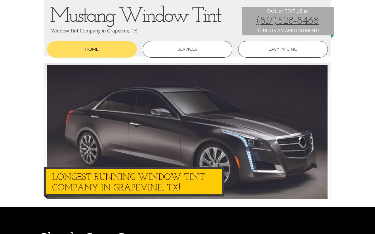 Homepage of Mustang Window Tint Grapevine's website