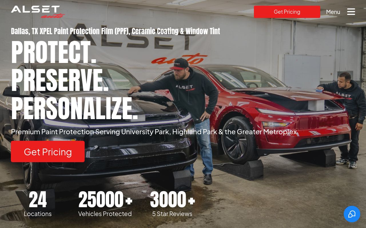 Homepage of ALSET Auto's website