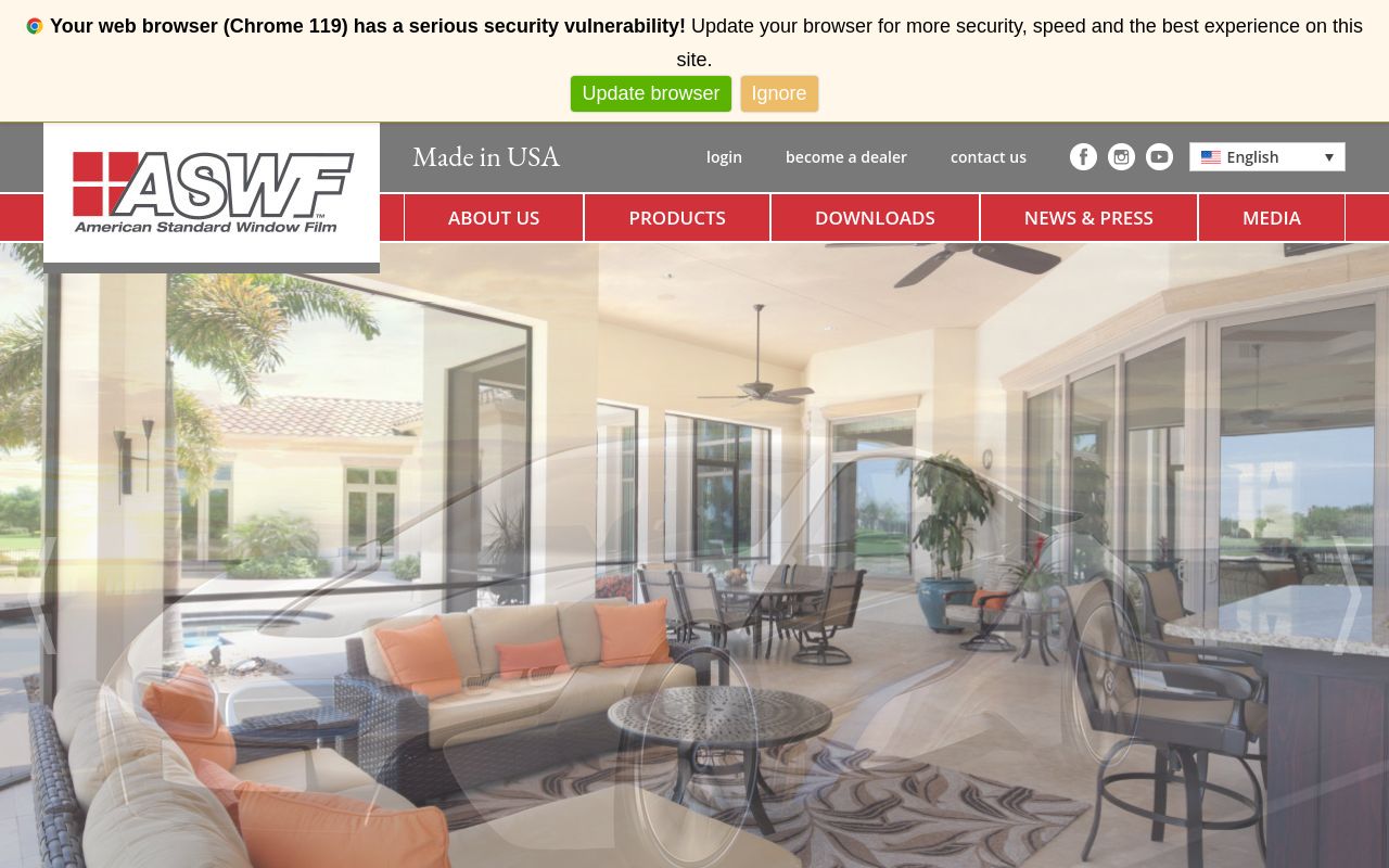 Homepage of ASWF- American Standard Window Film's website