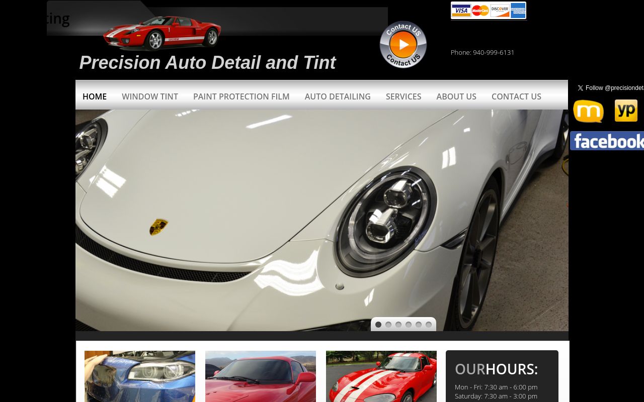 Homepage of Precision Auto Detail and Tint's website