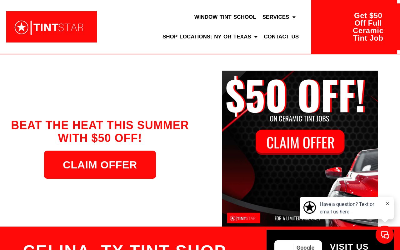 Homepage of Tint Star's website