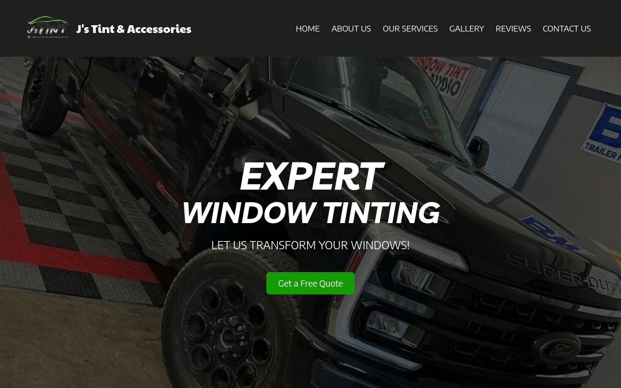 Homepage of J's Tint & Accessories's website