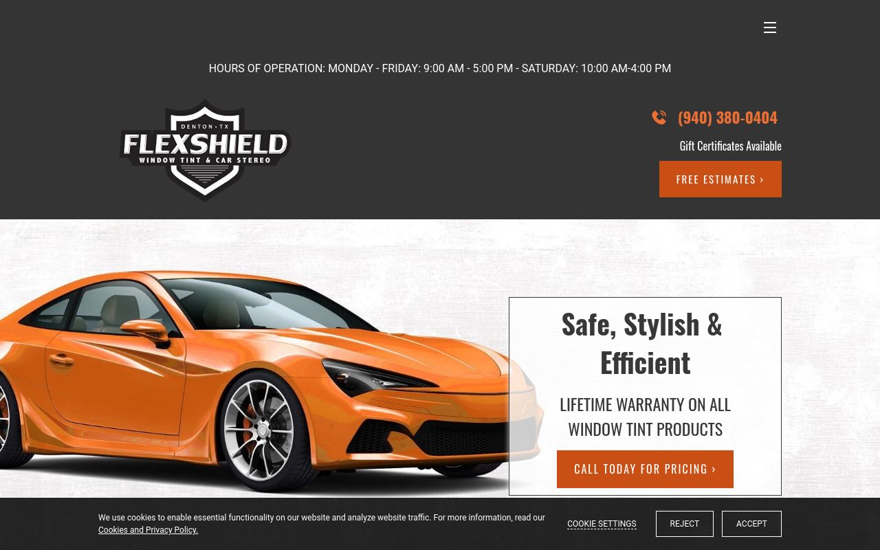 Homepage of FlexShield Window Tint & Car Stereo's website