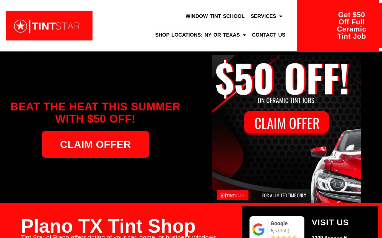 Homepage of Tint Star's website