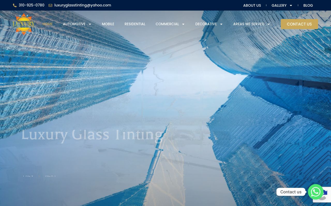 Homepage of Luxury Glass Tinting Inc's website