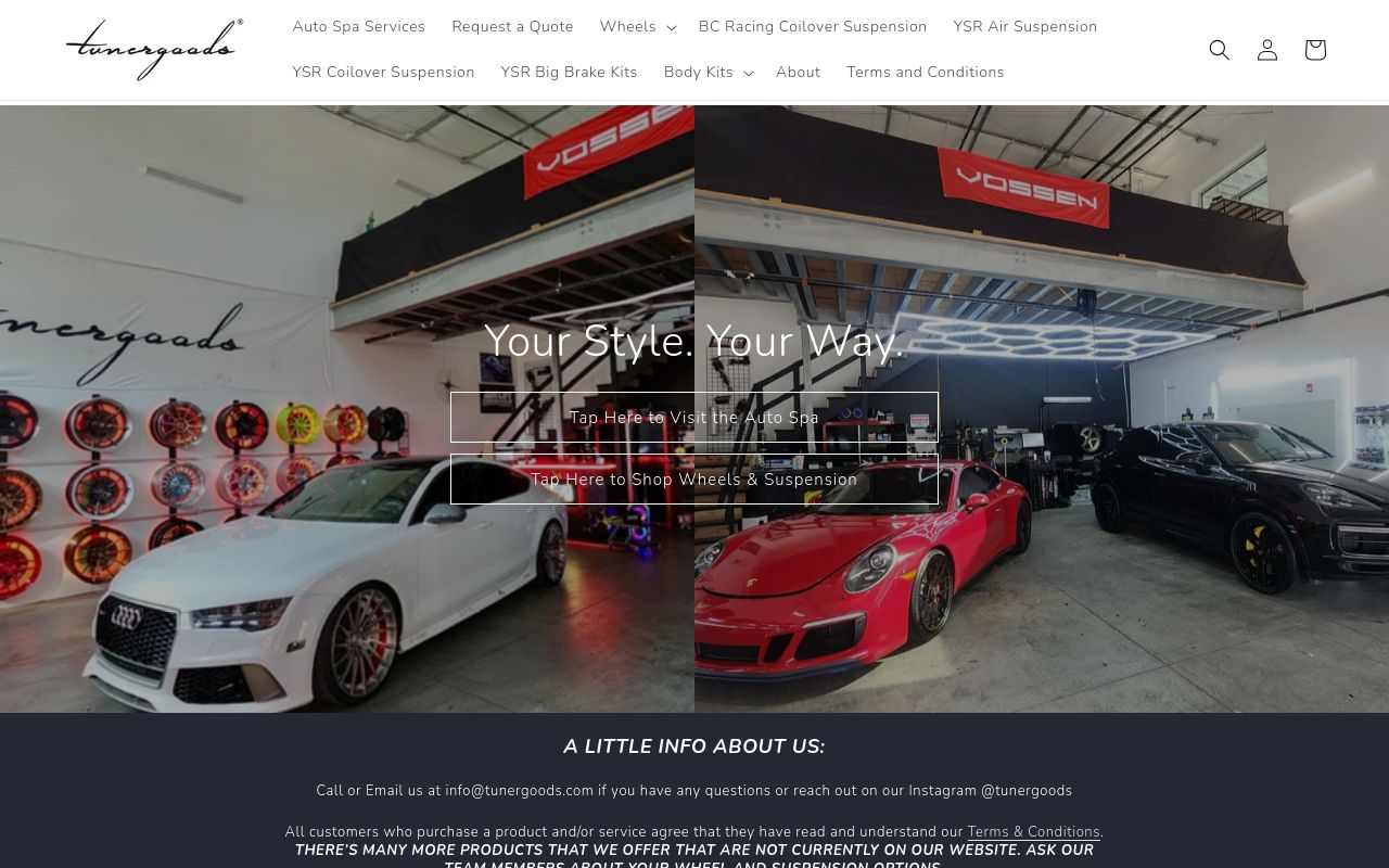 Homepage of Tuner Goods LLC's website