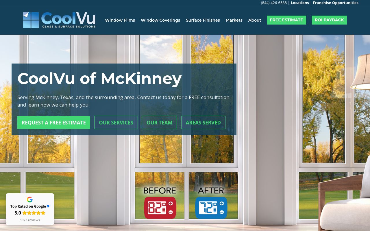 Homepage of CoolVu - Commercial & Home Window Tint's website