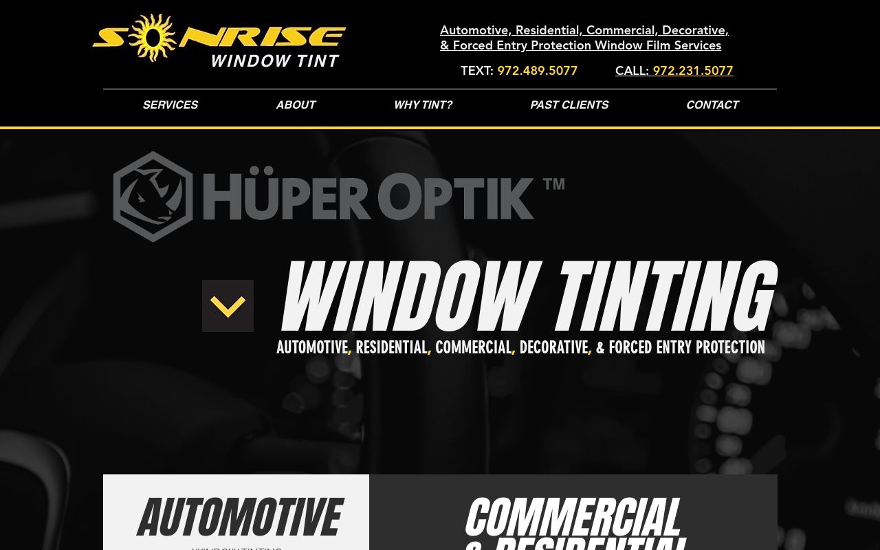 Homepage of SONRISE Window Tint, L.L.C.'s website