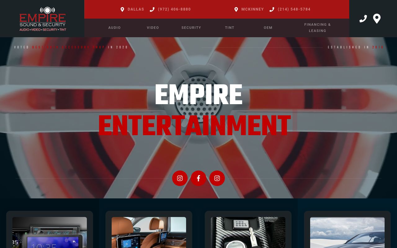 Homepage of Empire Sound & Security Car Audio / Window Tint's website