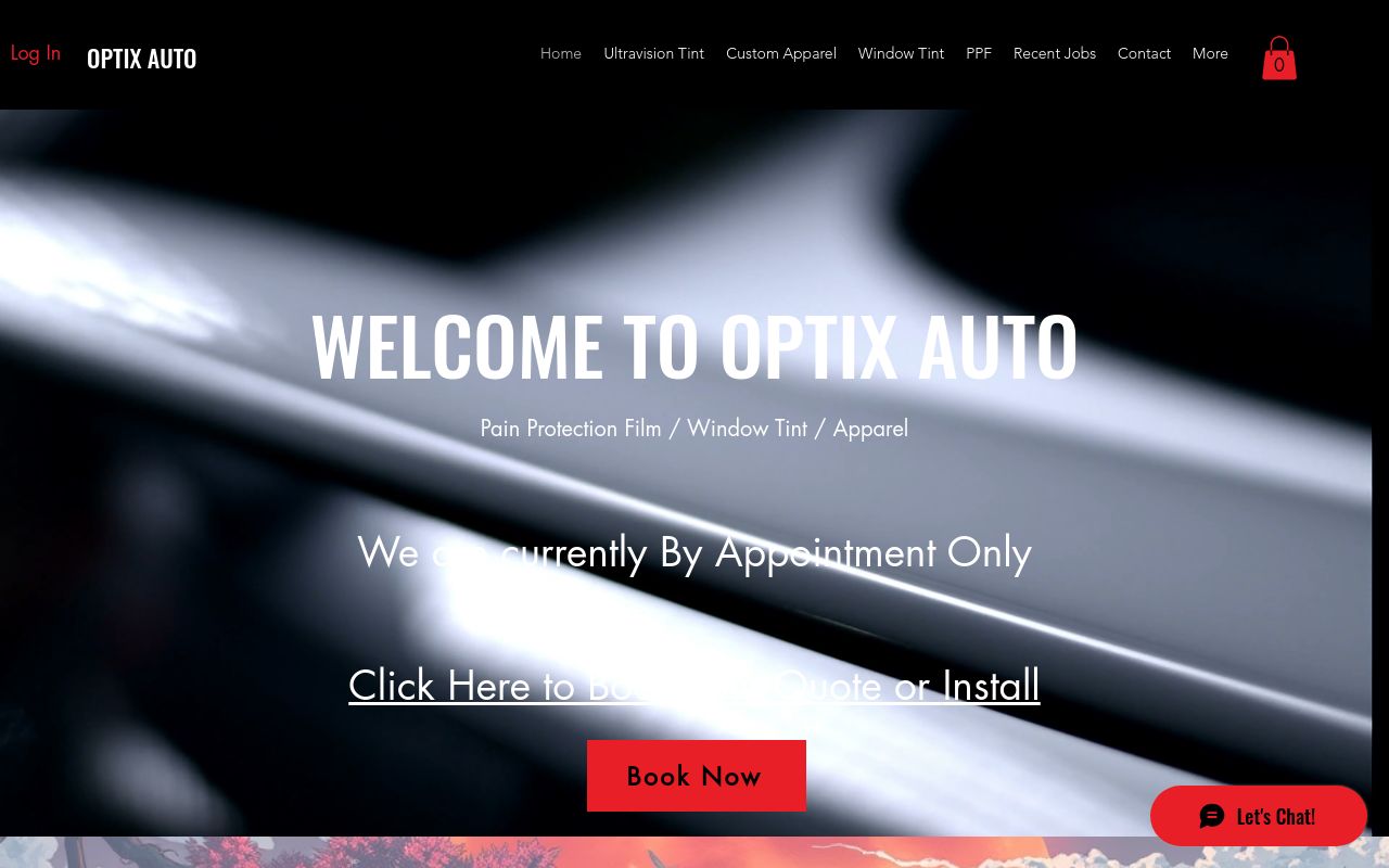 Homepage of Optix Auto LLC's website