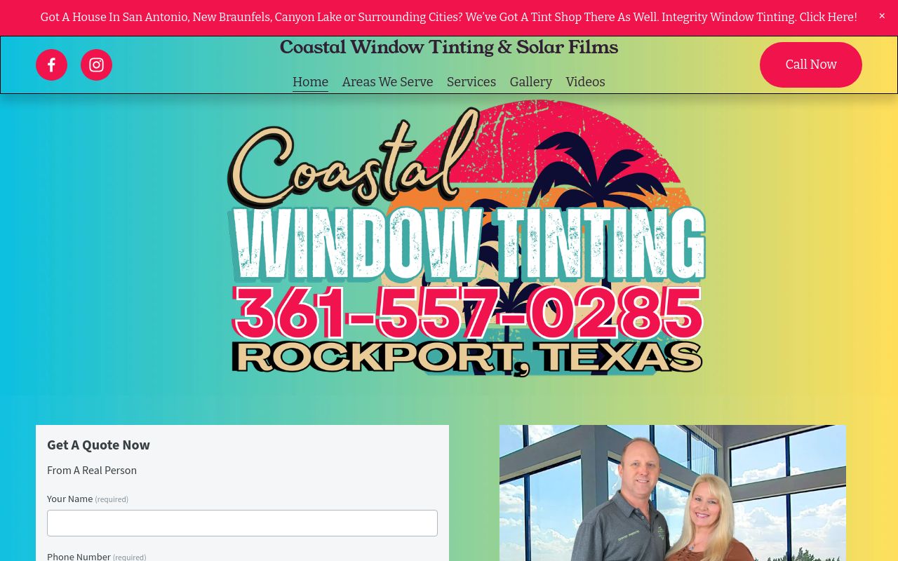 Homepage of Coastal Window Tinting - Rockport Texas's website