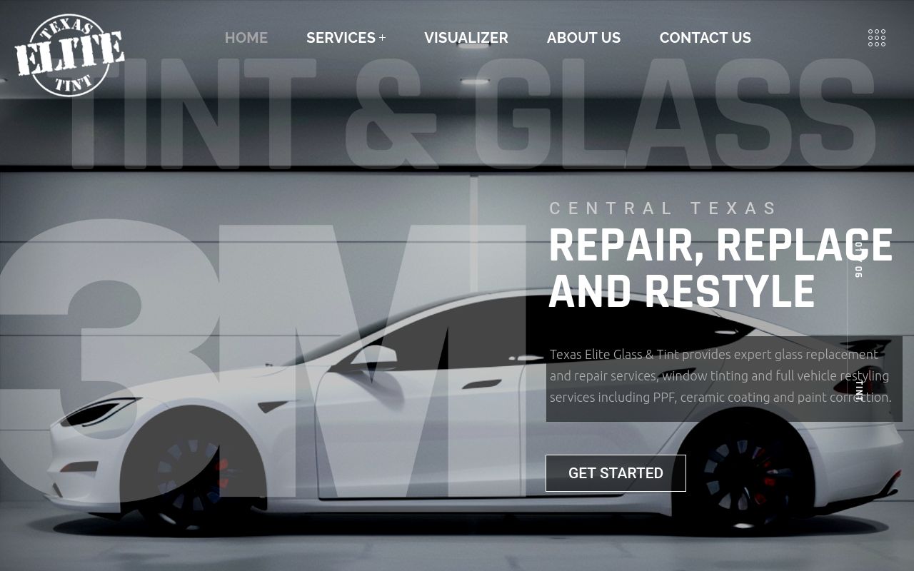 Homepage of Texas Elite Tint & Glass's website