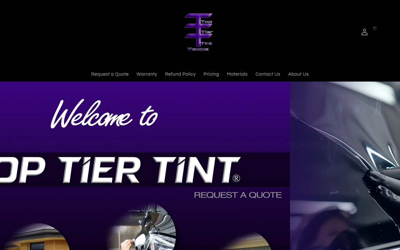 Homepage of Top Tier Tint TX's website