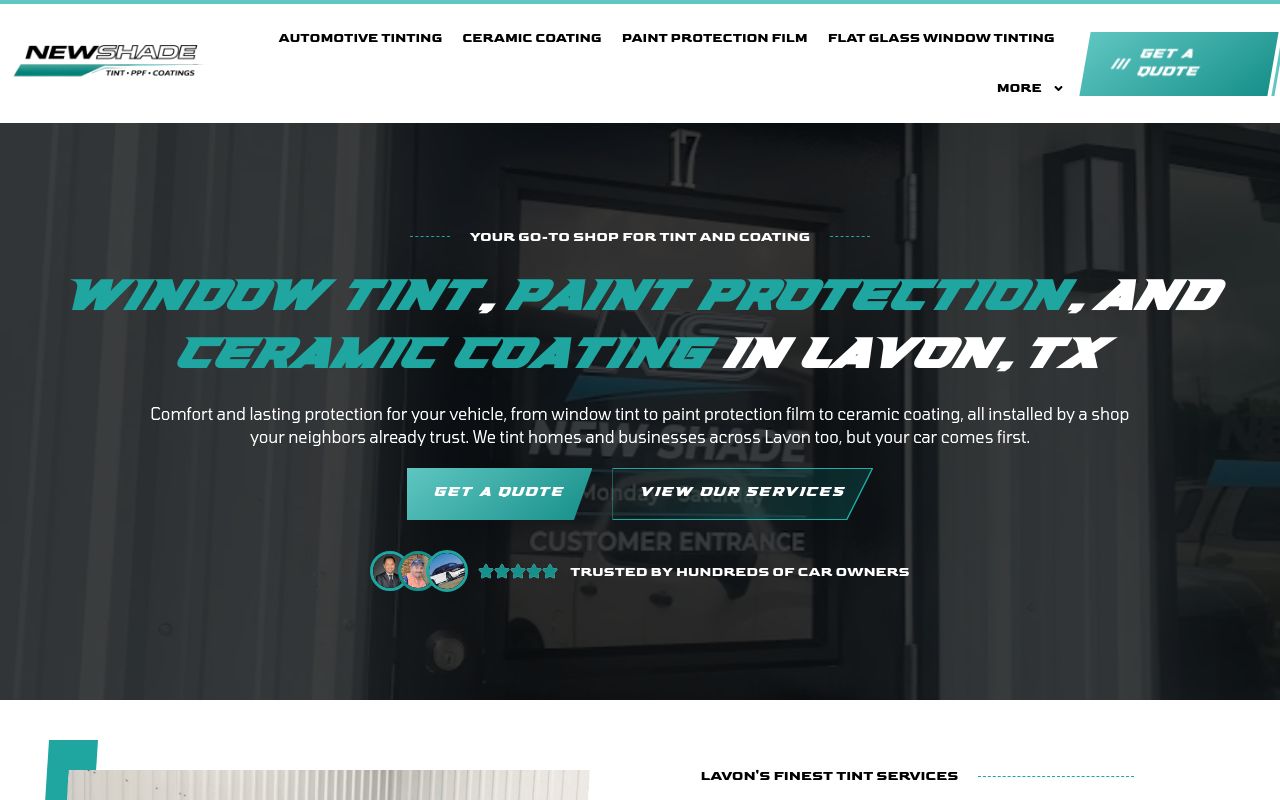 Homepage of New Shade Window Tinting's website