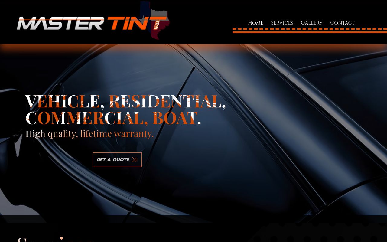 Homepage of Master TINT Texas's website