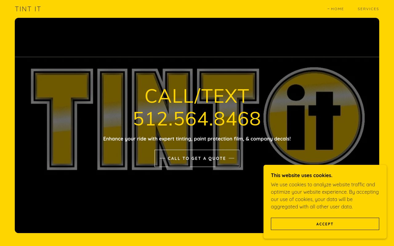 Homepage of TINT it's website