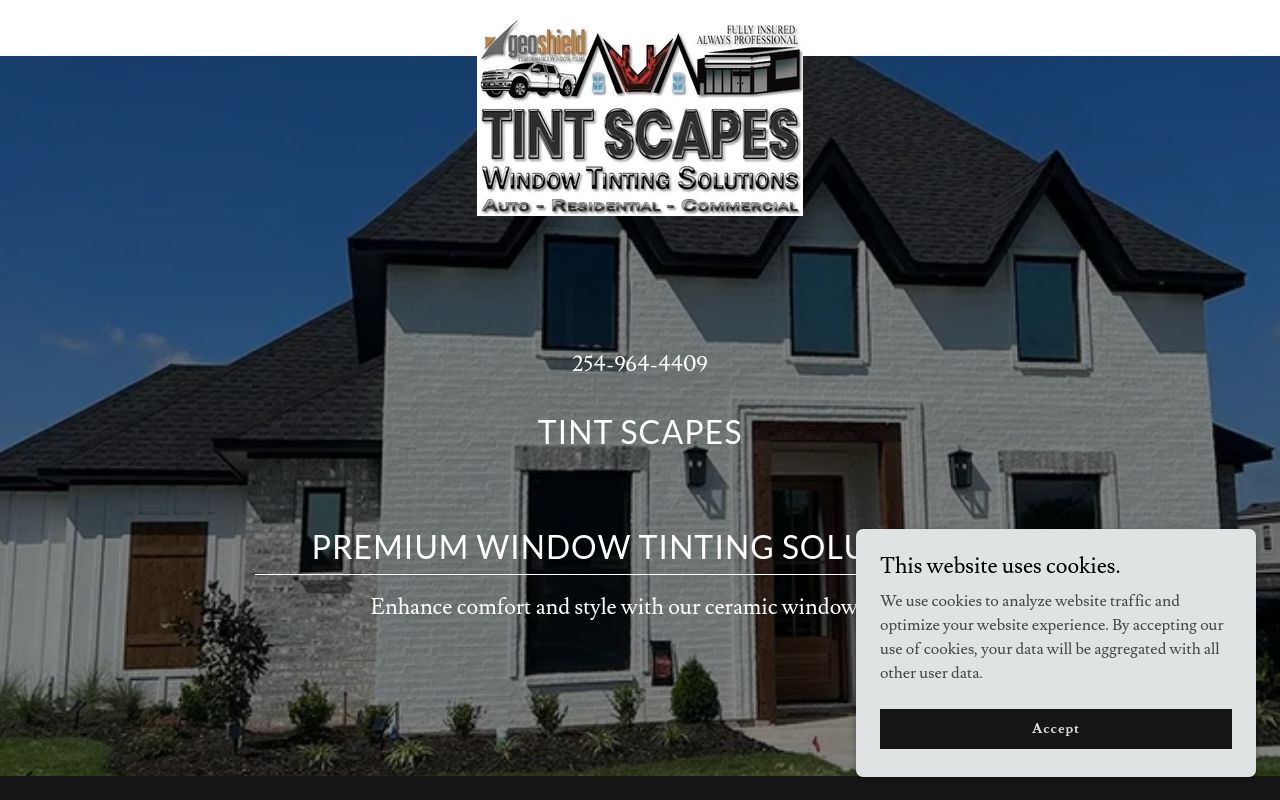 Homepage of Tint Scapes - Ceramic Window Tinting Solutions's website