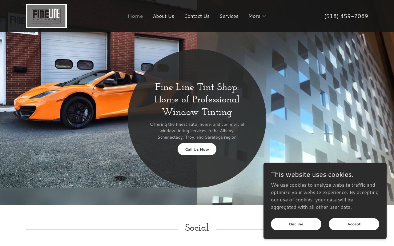Homepage of Fine Line Tint Shop's website