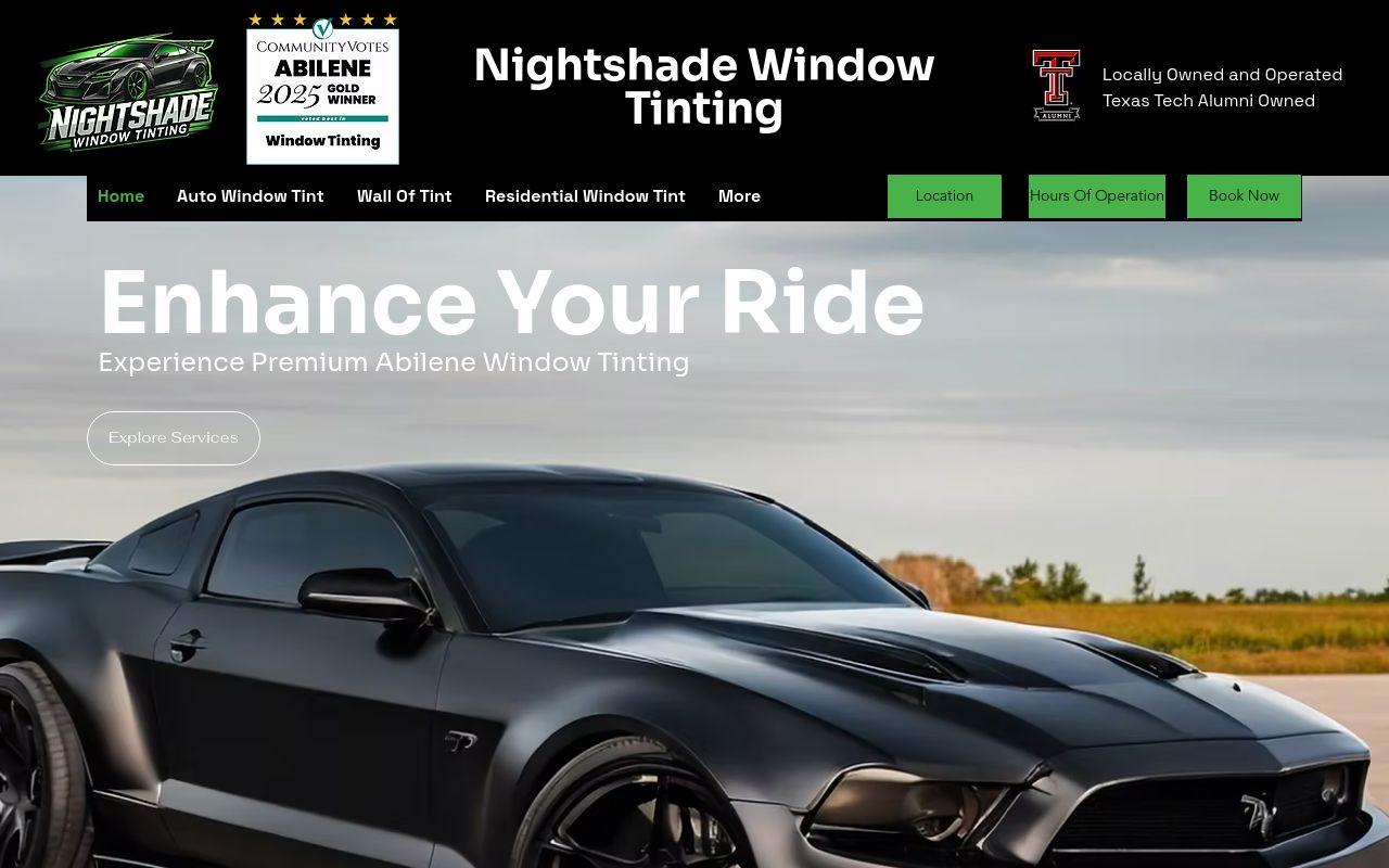 Homepage of Nightshade Window Tinting's website