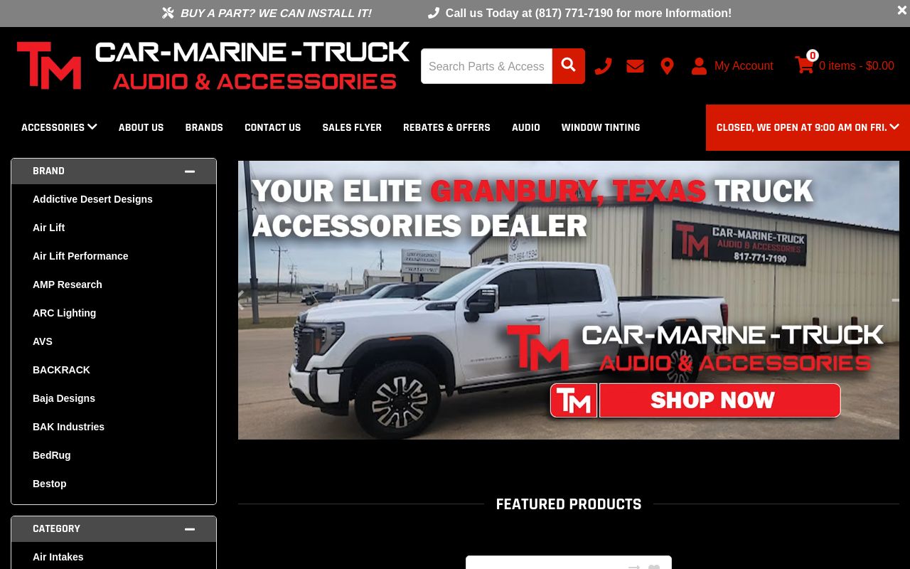 Homepage of The Mobile car audio and truck accessories llc's website