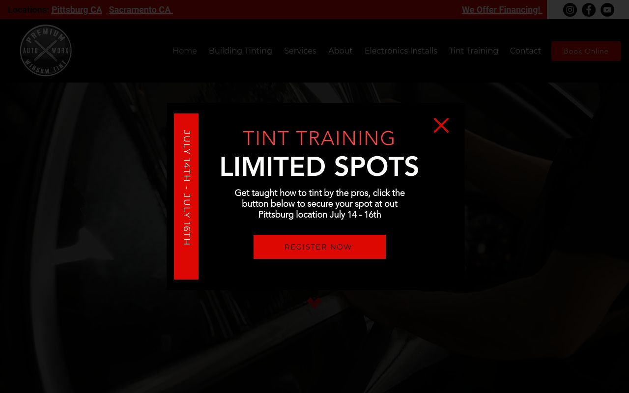 Homepage of PREMIUM WINDOW TINT's website