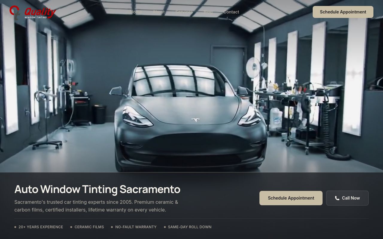 Homepage of Quality Window Tinting's website