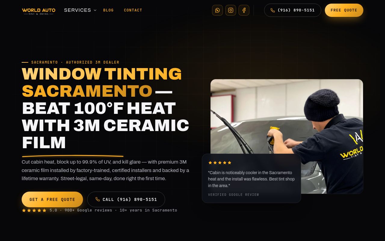 Homepage of World Auto Tint & Detail's website