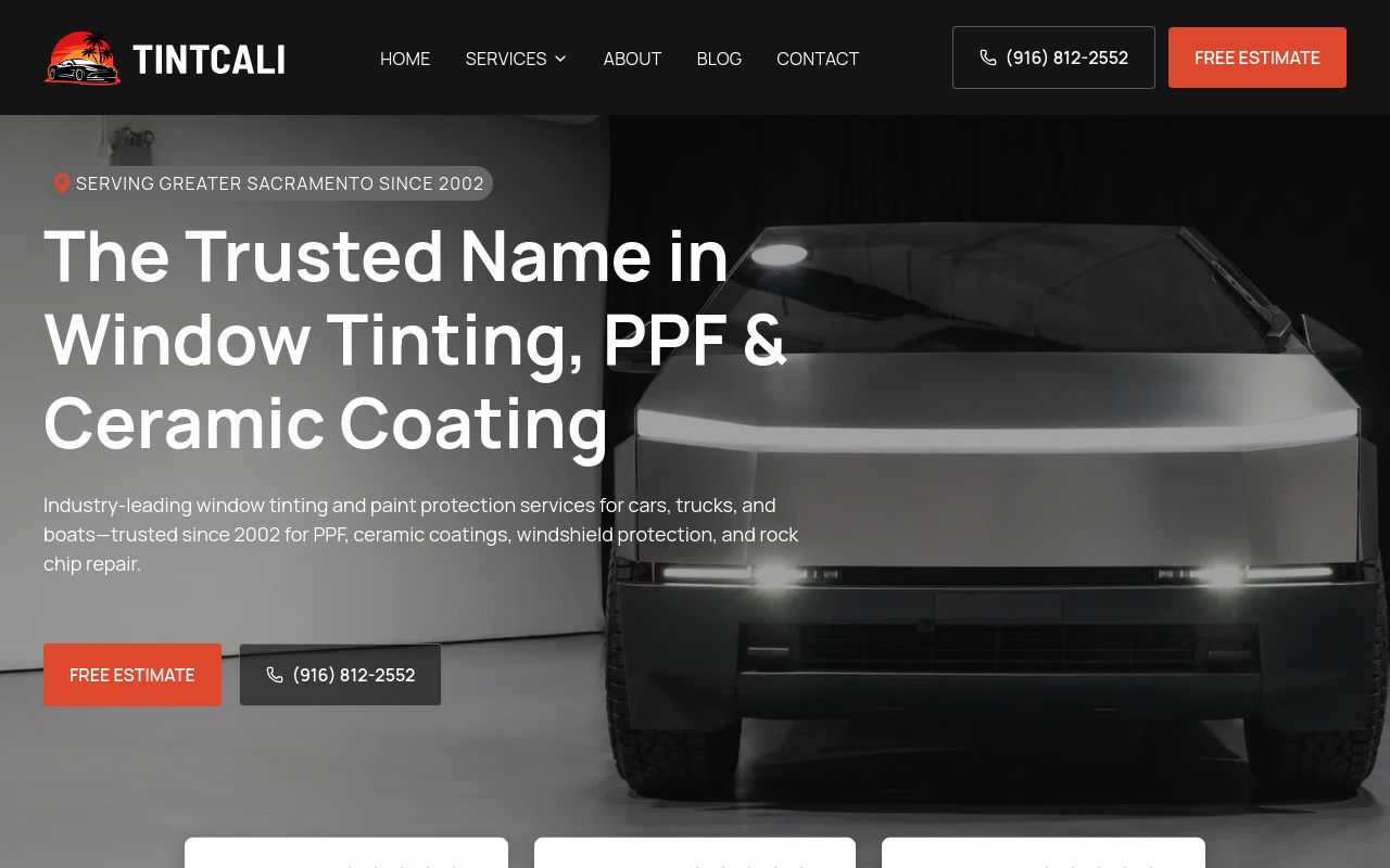Homepage of TintCali's website