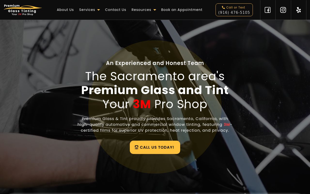 Homepage of Premium Glass & Tint's website