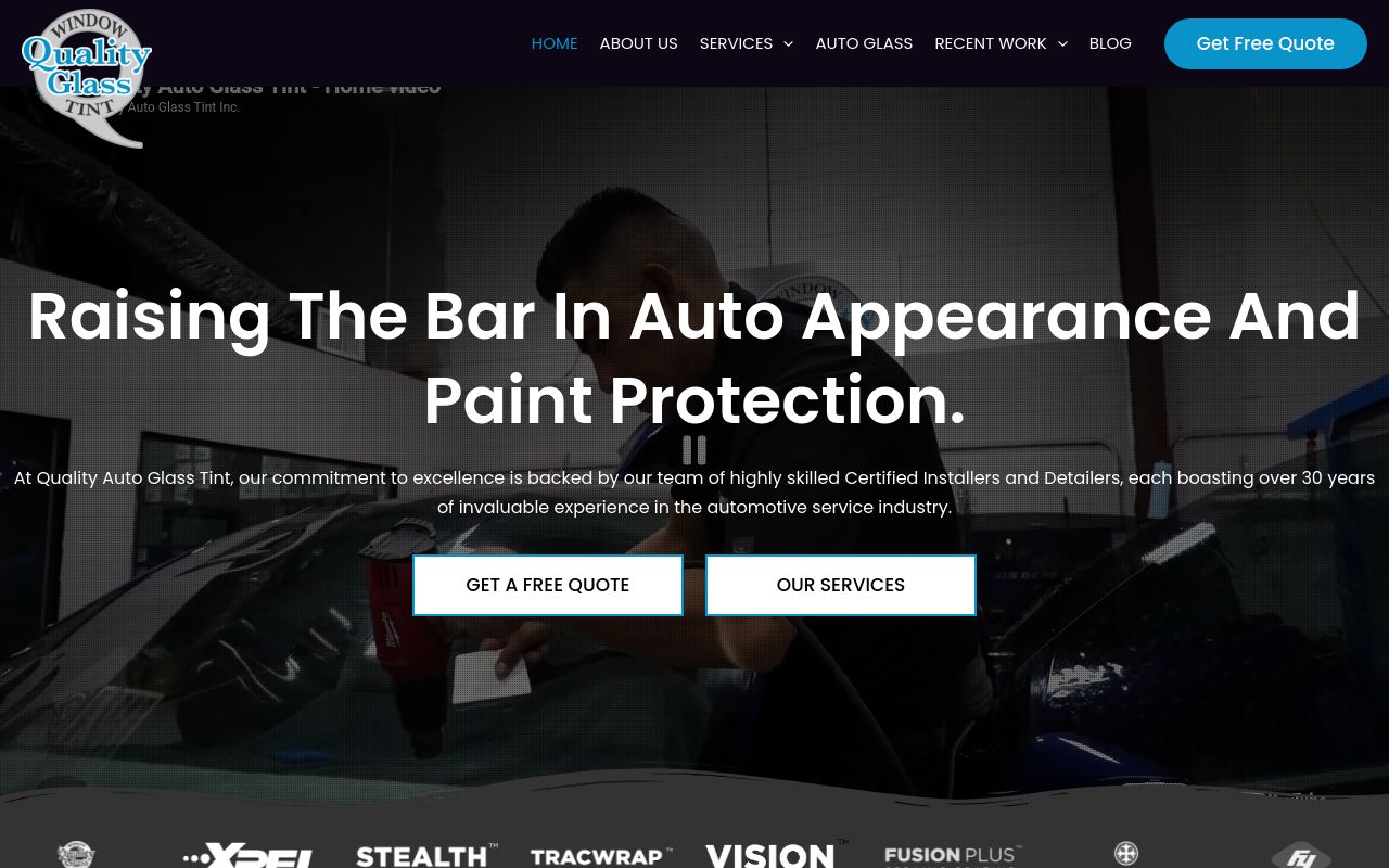 Homepage of Quality Auto Glass Tint's website
