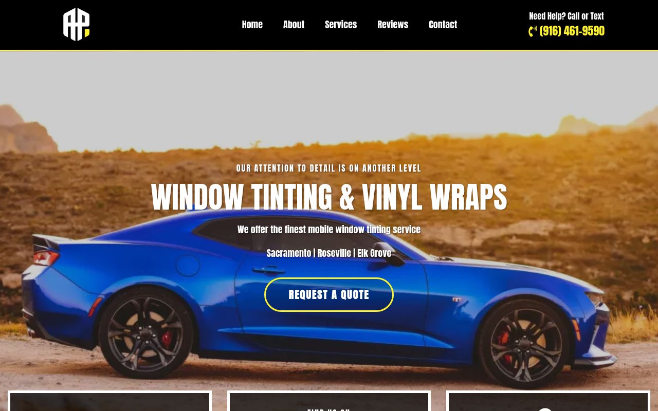 Homepage of Ap Window Tinting's website