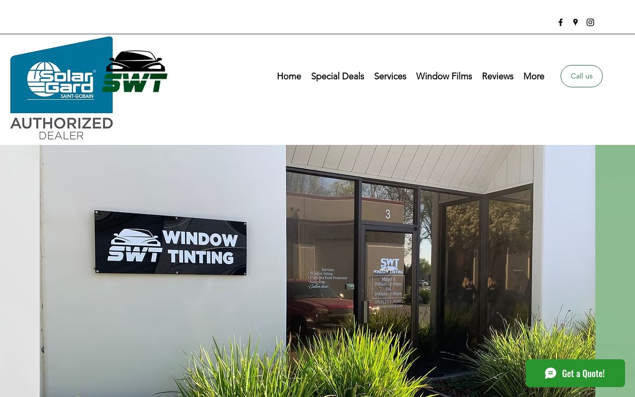 Homepage of SWT Window Tinting's website