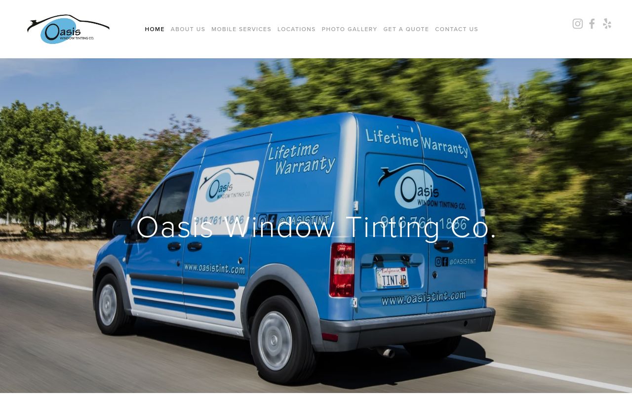 Homepage of Oasis Window Tinting Co.'s website