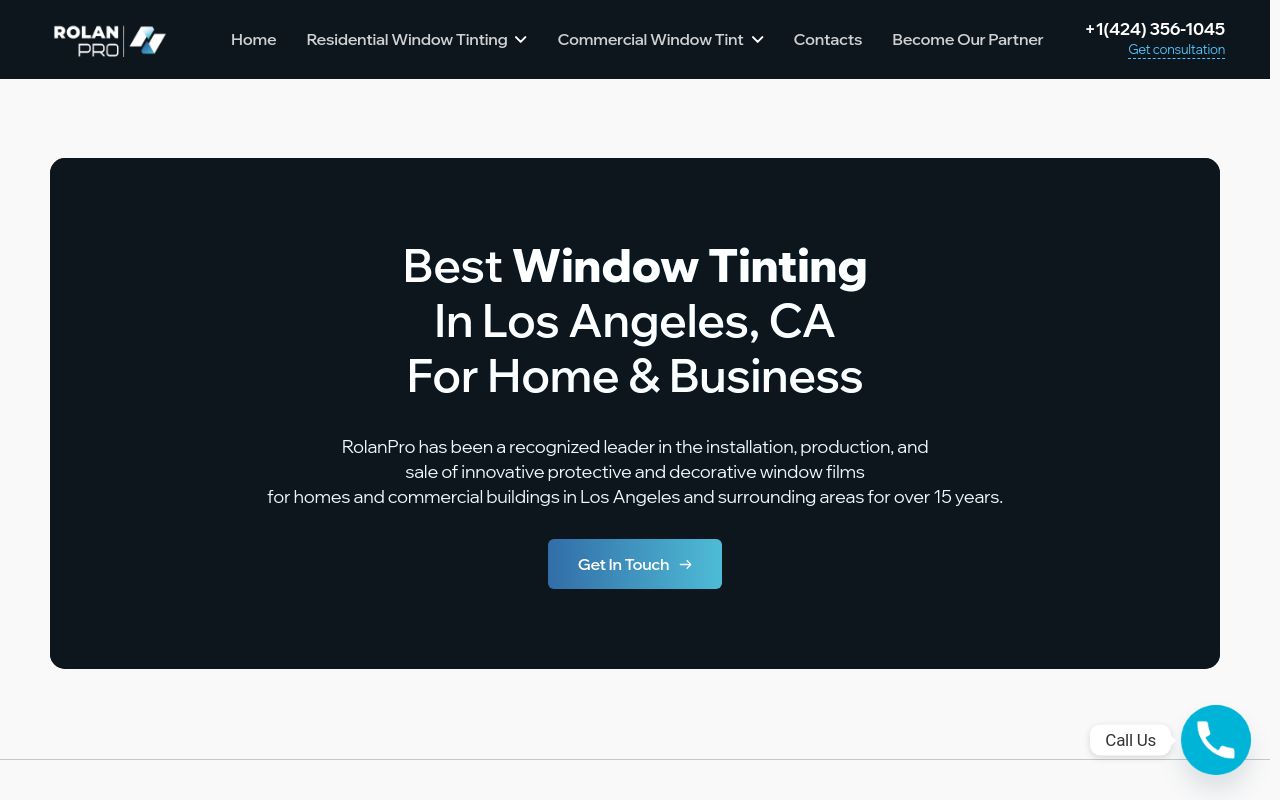 Homepage of Rolan Window tint Service's website