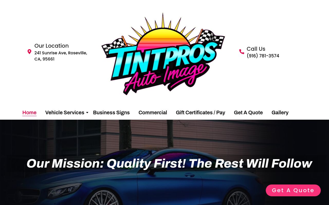 Homepage of TINTPROS AUTO IMAGE's website