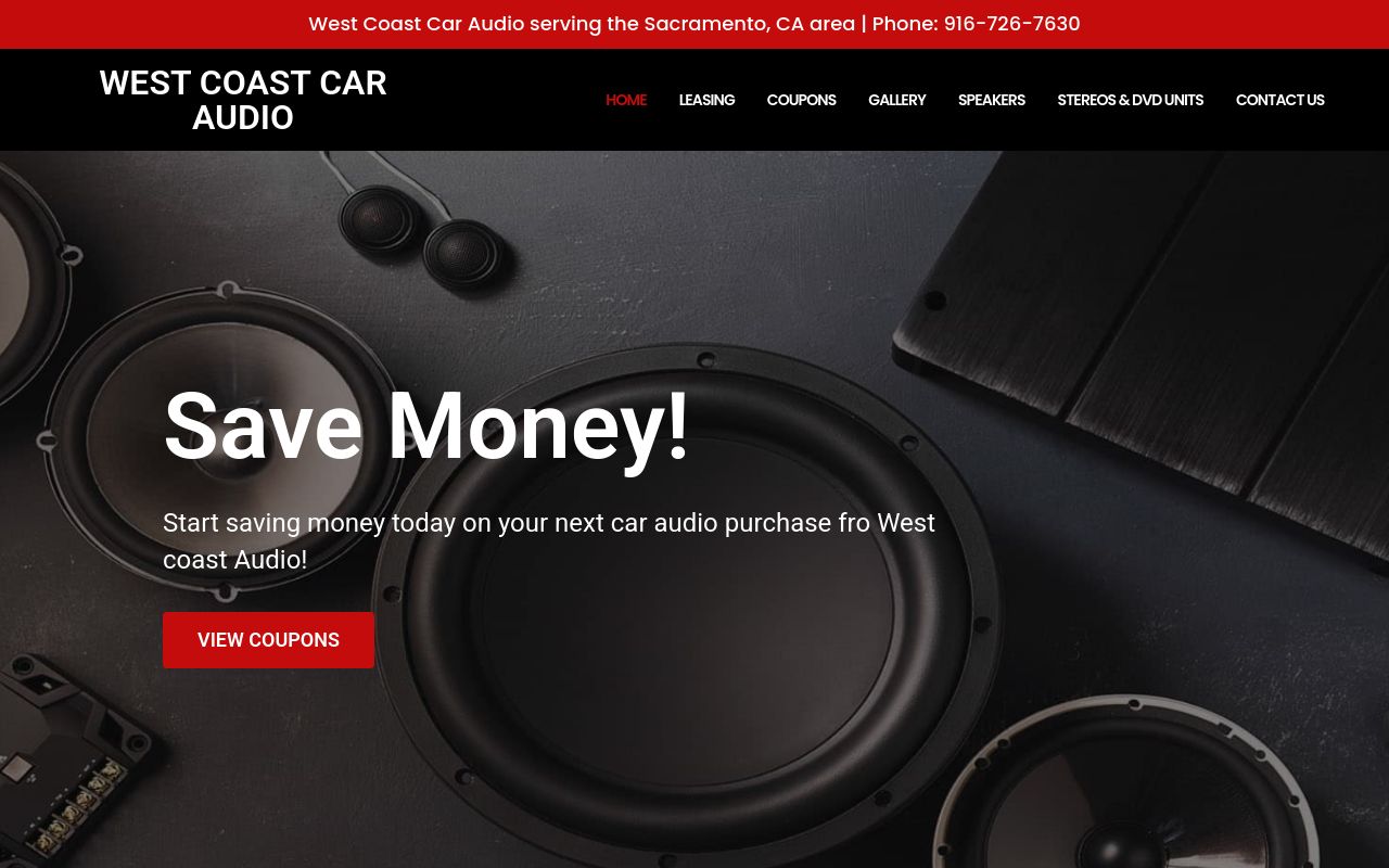 Homepage of West Coast Car Audio's website