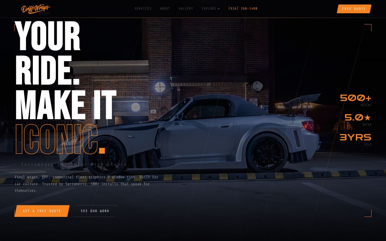 Homepage of Drift Wraps LLC's website