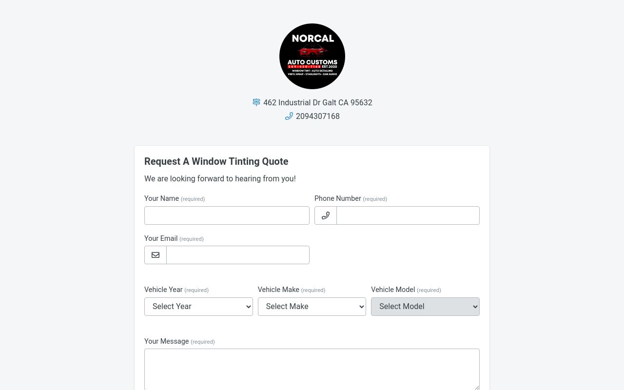 Homepage of NorCal Auto Customs LLC's website