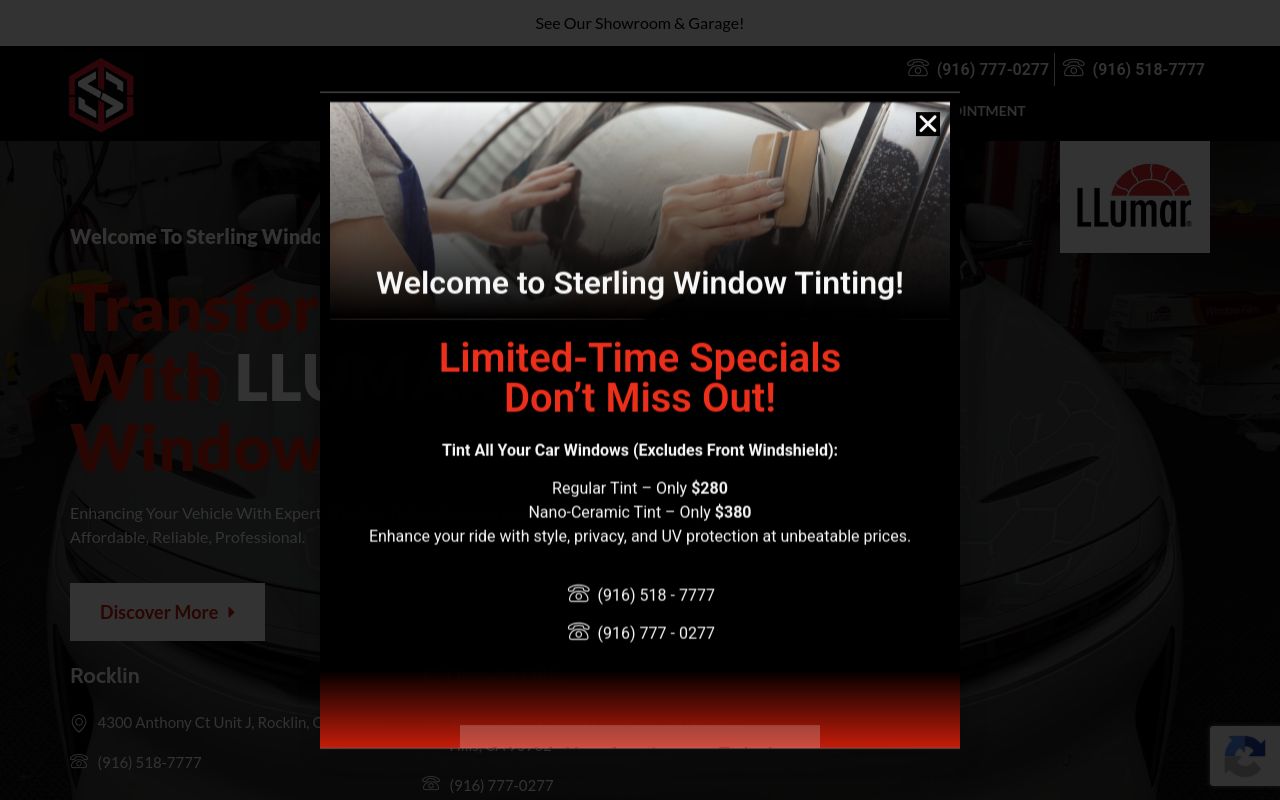 Homepage of Sterling Window Tinting - El Dorado Hills's website